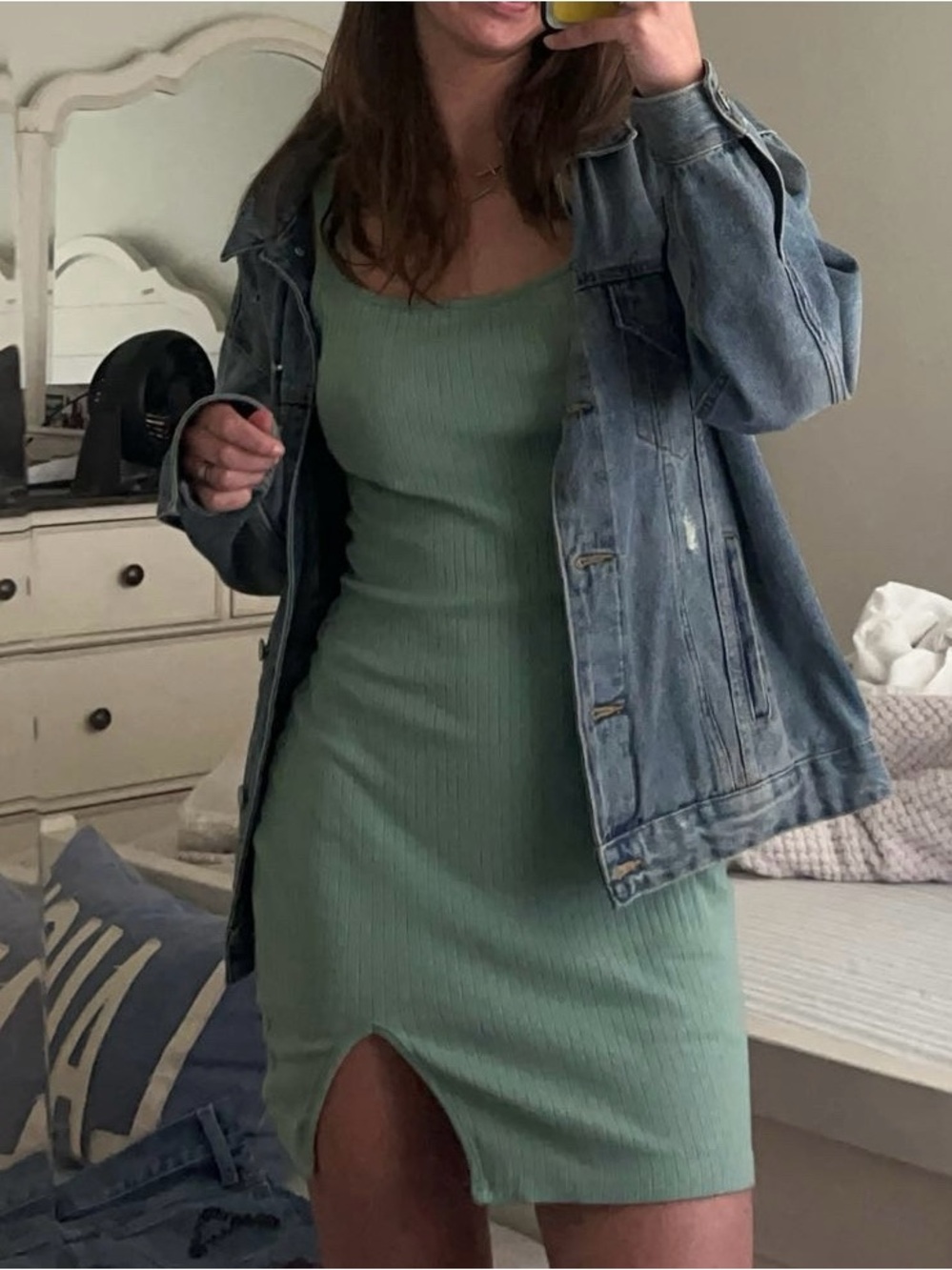 Green Ribbed Tank Mini Dress